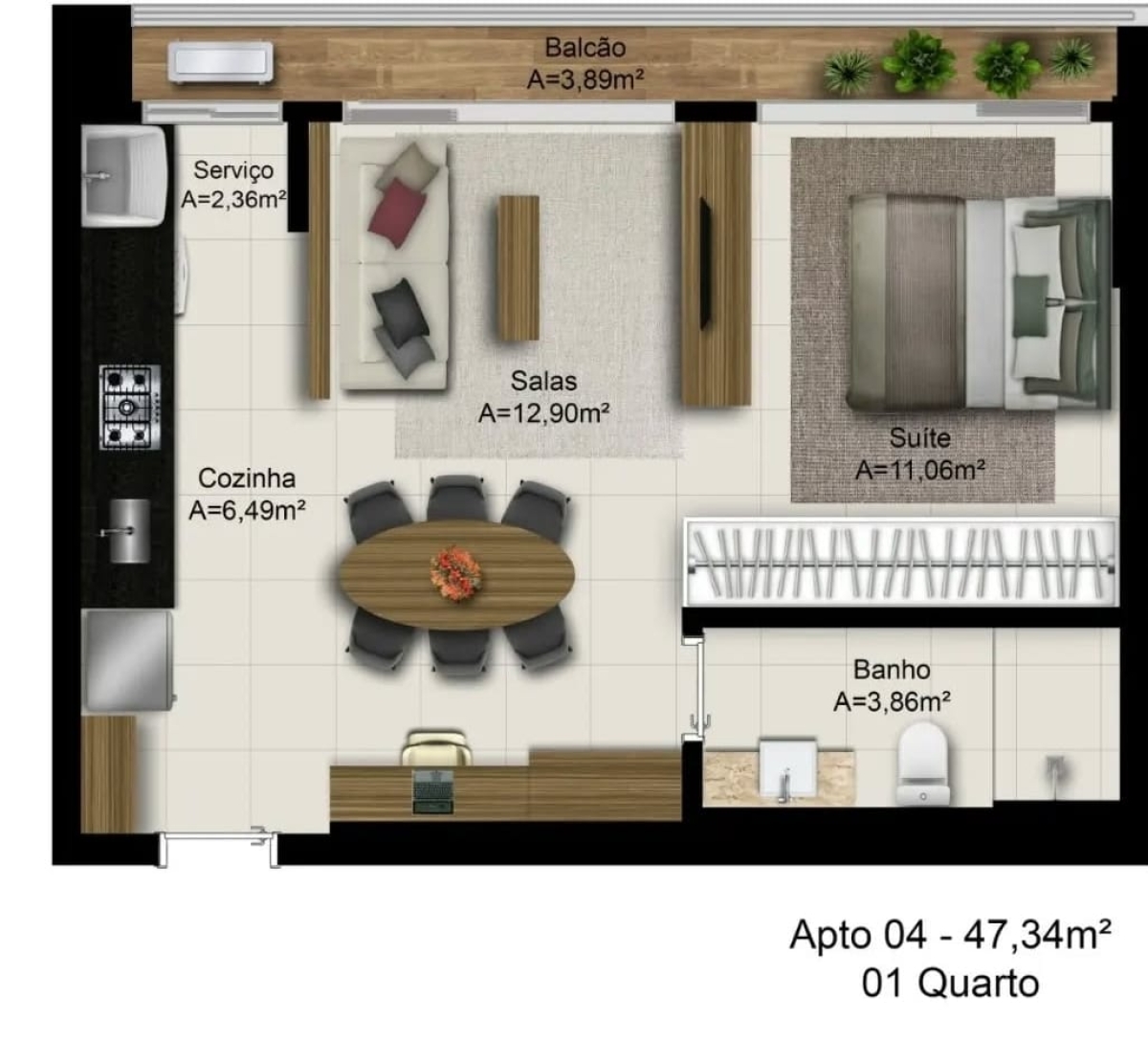 47 m² - 1 Quarto